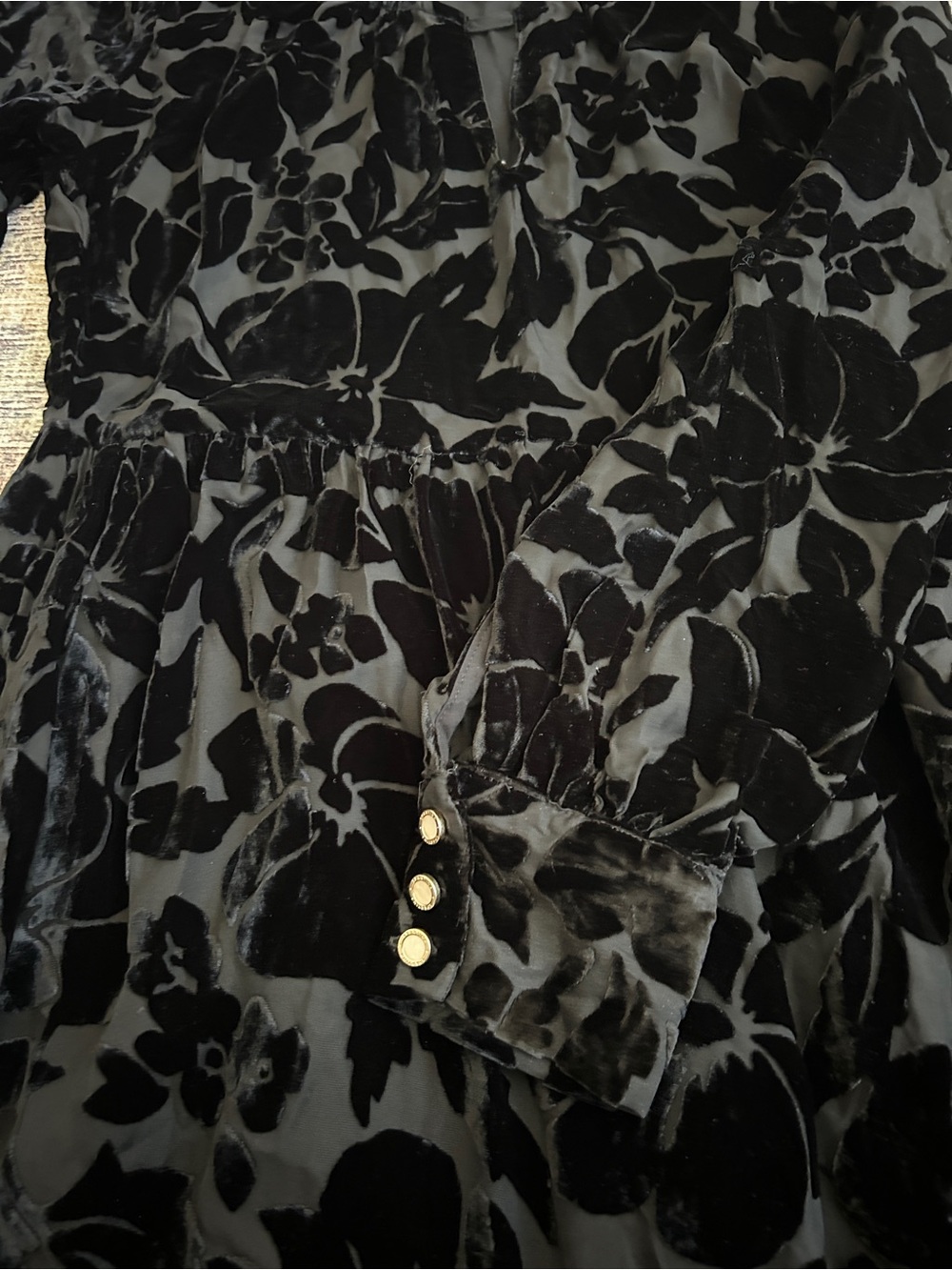 Spartina 449 Black Floral Burnout Velvet Long Sleeve Midi Dress - Picture 2 of 4